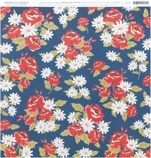 American Crafts Floral Single-Sided Cardstock 12"X12"-Patriotic Floral - 25 Pack