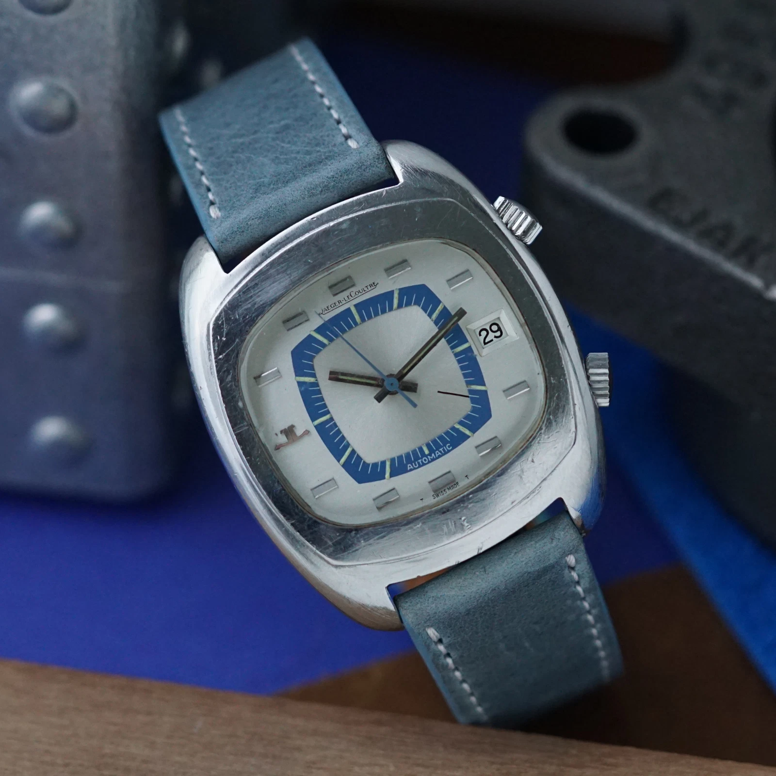 Jaeger LeCoultre — Jaeger LeCoultre Steel Memovox Alarm TV Screen E871 Automatic Date 1970s