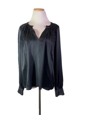 Jonathan Simkhai Size S Black Satin Blouse Long Sleeve