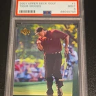 Upper Deck 2001 Golf Tiger Woods #1 Rookie Base PSA 9 Sports Trading Card