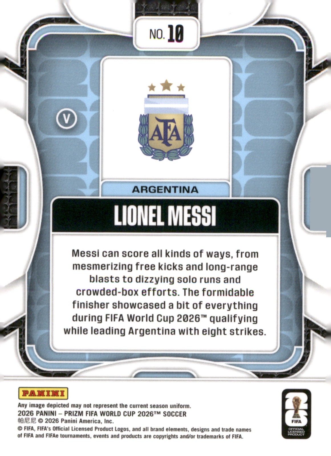 2026 Panini Prizm FIFA World Cup #10 Lionel Messi Image Variation SSP view 2