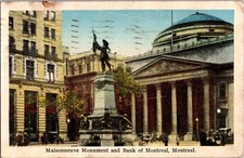 Vintage Maisonneuve Monument & Bank of Montreal Postcard 1927