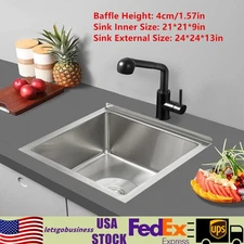 19x16x8" Stainless Steel Floor Mount Kitchen Sink Single Bowl Basin with Baffle
