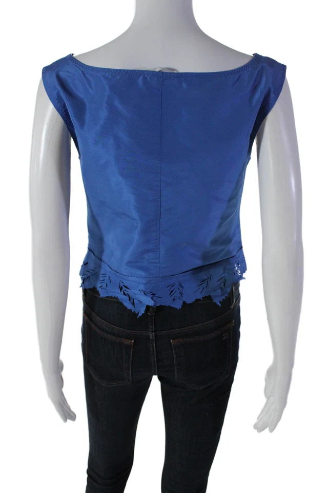 Alberta Ferretti Womens Textured Cut Out Sleeveless V Neck Top Blue Size M - Image 3 of 4