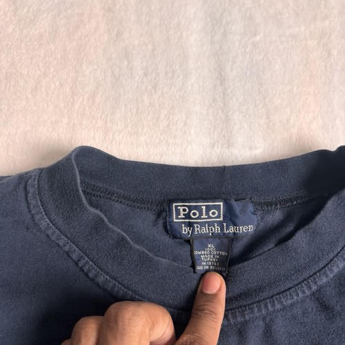 VTG Polo Ralph Lauren Blue Long Sleeve Crew Neck Striped Shirt Men's XL Hole - Bild 4 von 7