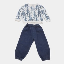 Baby Dior WhiteBlue Dior Oblique Pattern Sweater and Pants Set 24M