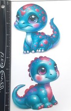Lot of 2 Adorable Blue Dinosaurs Pink Hearts SINGLE LAYER Embellishments 726