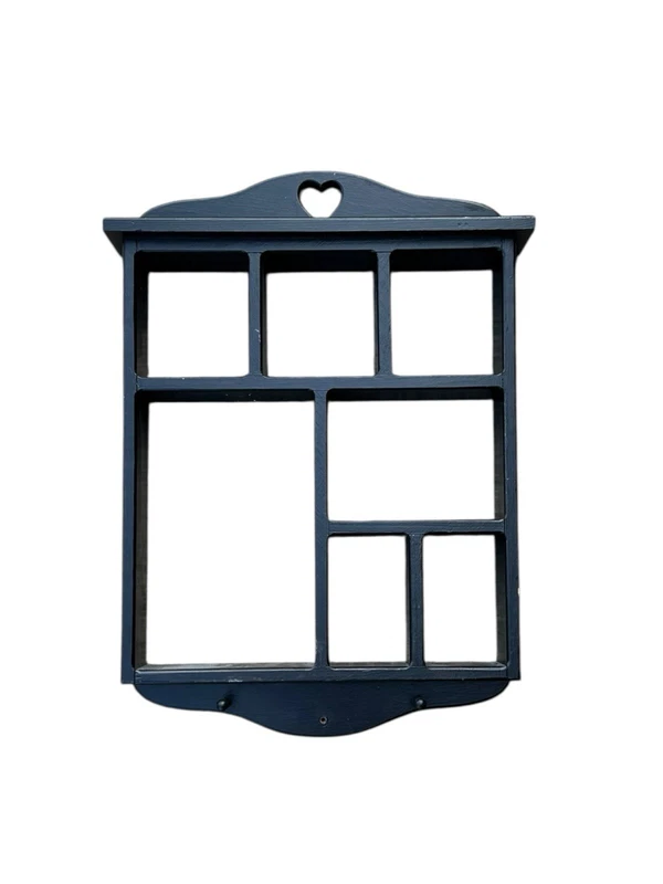 Cottagecore Black Wooden Cubby Wall Shelf, Heart Cutout