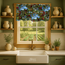 Farm Country Valance   Barnyard Cows Chickens Tractor   Rustic Kitchen Curtain