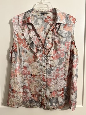 Tahari Arthur Levine Sz 2X Sleeveless blouse gray pink swirl base shell boho