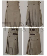 Men's Utility Kilt Made Of Cotton Cloth With Two Side Pockets  Leather Straps