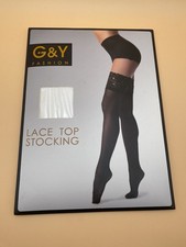 G Y Fashion WHITE Thigh High Stockings Size L 15D Silicone Stay Up NWT