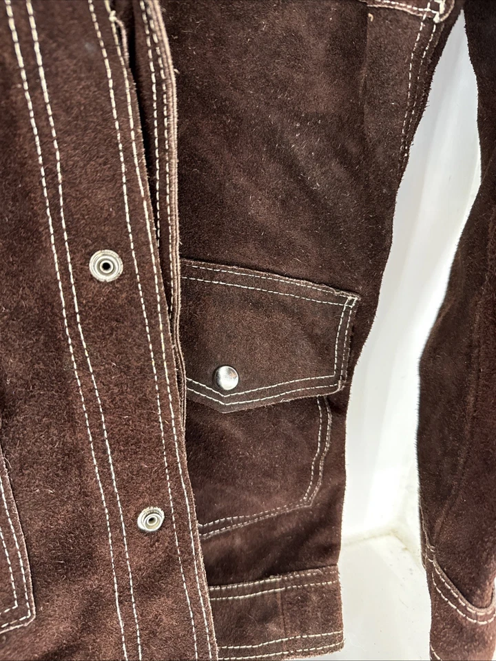 Roughout Leather Jacket Brown Suede 70s 80s Ranch Barn Chore Coat VTG 44R - Image 3 of 4