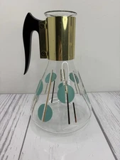 Fred Press Carafe Coffee Mid-Century Modern MCM Warmer Turquoise Gold Handle