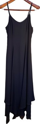 VTG Roberta Navy Small (est.) Maxi Slip Dress Asymmetrical Hem Fairy Whimsy Goth