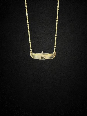 Gold Egyptian Isis Winged Goddess Pendant Necklace Symbol of Protection