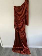 Fashionova Adriana Satin Gown Size M Orange Maxi Ruched Eveningwear Formal Prom