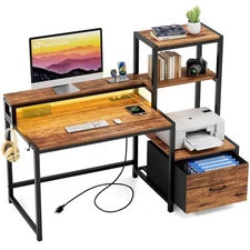 Computer Desk with Drawers and Monitor Stand, Home Office Desk with Storage S...