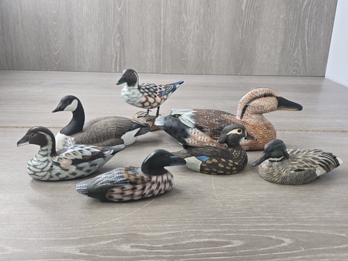 Vintage Lot of 7 Wood and Resin Duck Figures Figurines