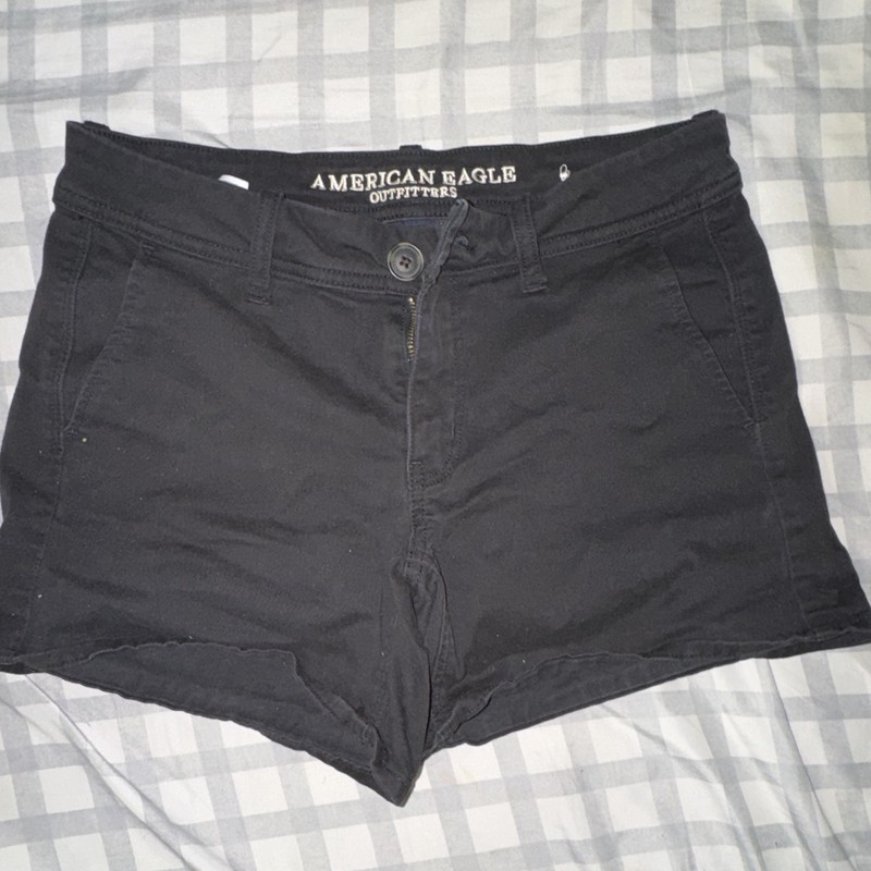 American Eagle Outfitters Mid Rise Black Chino Shorts Women’s 4 Cotton Twill