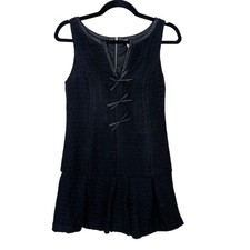 Free People Size 0 Bow Drop Waist Tweed Dress Black Pleated Skirt LBD Zip Back
