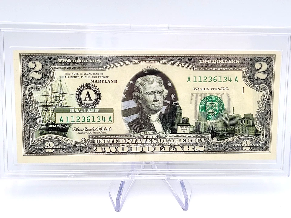 2003 $2 Green Seal Idaho West Virginia Maryland New Jersey Maine Note Lot. H76 - Image 3 of 4