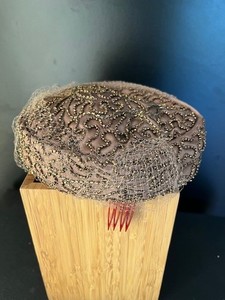 Vintage Evelyn Varon Beaded Hat Beaded Brown Women Hat Beautiful Small