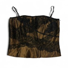 LUISA SPAGNOLI Top corpetto marrone ricami neri Tg IT 48 Seta Silk