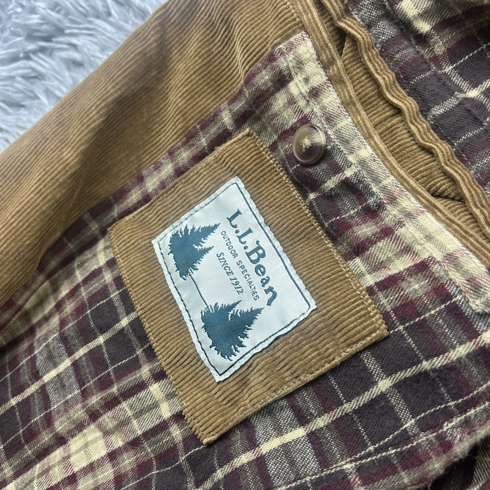 Vintage LL Bean Corduroy Barn Chore Coat Blazer 44 TALL Brown Plaid Lined - Image 4 of 4