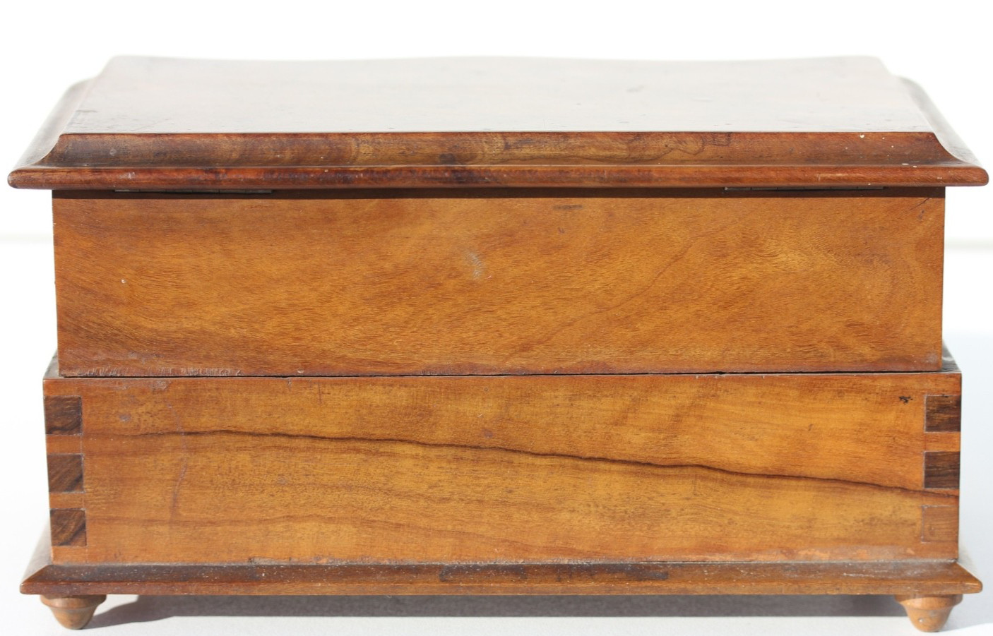 ANTIQUE JEWELRY BOX - WALNUT WOOD - 3 COMPARTMENTS - 20 x 12 x 10 cm