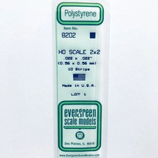 Evergreen 8202 Styrene Plastic Strips 2"x 2" HO x 14" 10 