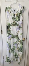 WHBM 8 Women's Sleeveless Ruched Waist Midi Dress Forever Floral Hem Ecru