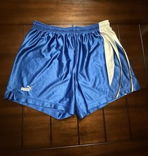 RARE PUMA Vintage Shiny Silky Dazzle Basketball Running Shorts Blue XL USA