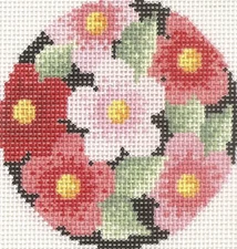 Hand painted needlepoint Flowers 3" Round 18 mesh