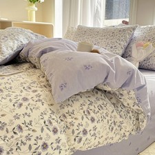 Duvet Cover King Size White Blue Floral Botanical Reversible Bedding Set 3-Pi...