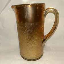 Vtg MARIGOLD Carnival Glass Imperial Jeanette TREE BARK tall WATER PITCHER.    a