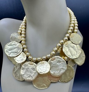 Authentic GOLD PLATED BEAD MEDALLION ANCIENT LOOK STATEMENT NECKLACE KJL KENNETH JAY LANE