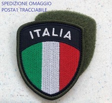 PATCH SCUDETTO ITALIA BLU NAVY  RICAMATA CON NASTRO A STRAPPO VERDE CM 6x7