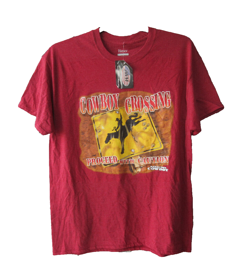 Hanes Cowboy Crossing Red T-Shirt Classic Fit Size Large