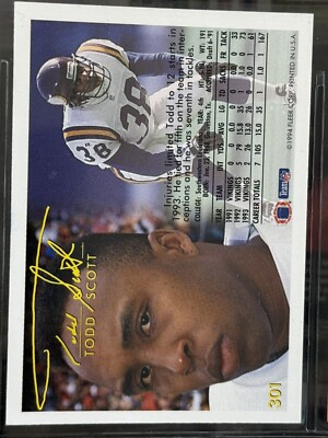 サイン入りトレーディングカード 1500レア 1994 Fleer Todd Scott #301 AUTO Signed Minnesota Vikings NFL Card