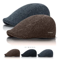 Cotton Wool Herringbone Newsboy Gatsby Cap Ivy Hat Golf Mens Flat Cabbie Stripe