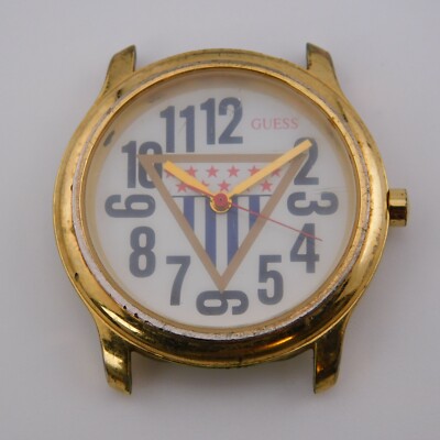 Vintage GUESS Gold Tone Case Quartz Analog Men display picture 3