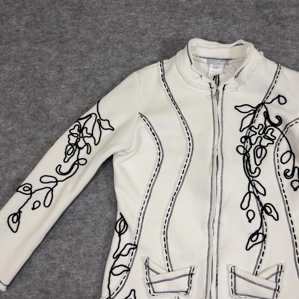 Chaqueta Alberto Makali Mujer M Off White Floral Recortada Cremallera Artística Boho Cárdigan Foto 3 de 4