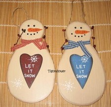 Wood Sign Country Decor Holiday Snowman Heart Let It Snow 3D Blue Red you choose