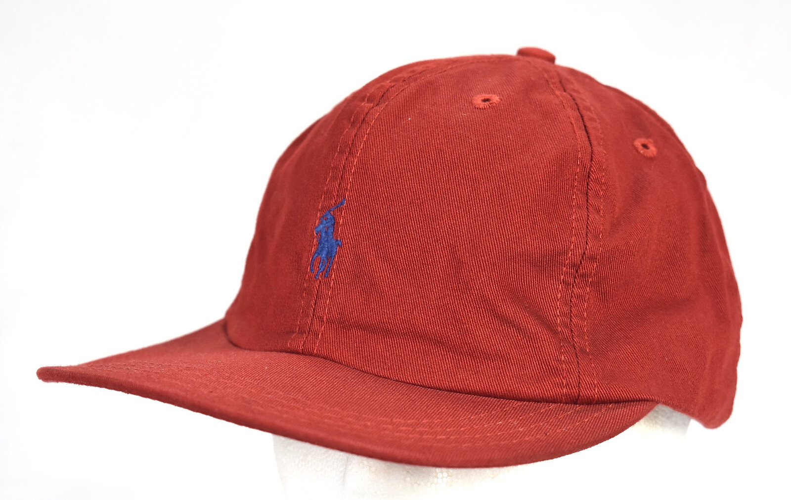 Cappello Vintage Polo Ralph Lauren Cinturino Schiena Rosso Blu Pony Made USA Cotone Papà