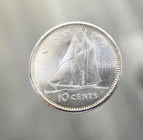 1962, Canada, 80% Silver, 10 Cent Coin, Brilliant AU, Queen Elizabeth II,