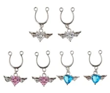 Angel Wings Crystal Nipple Rings Fake Nipple Piercing 1 Pair