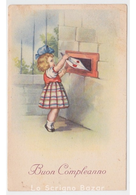 1948 Cartolina Auguri D Epoca Bambina Fiocco Posta Busta Lettera Buon Compleanno Ebay