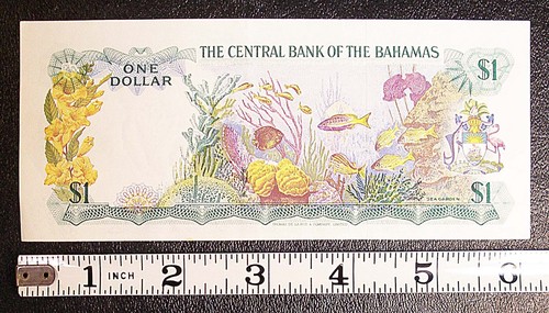 Billete de $1 de Bahamas L.1974 P-35a AU/UNC F/I #15590 - Imagen 2 de 2