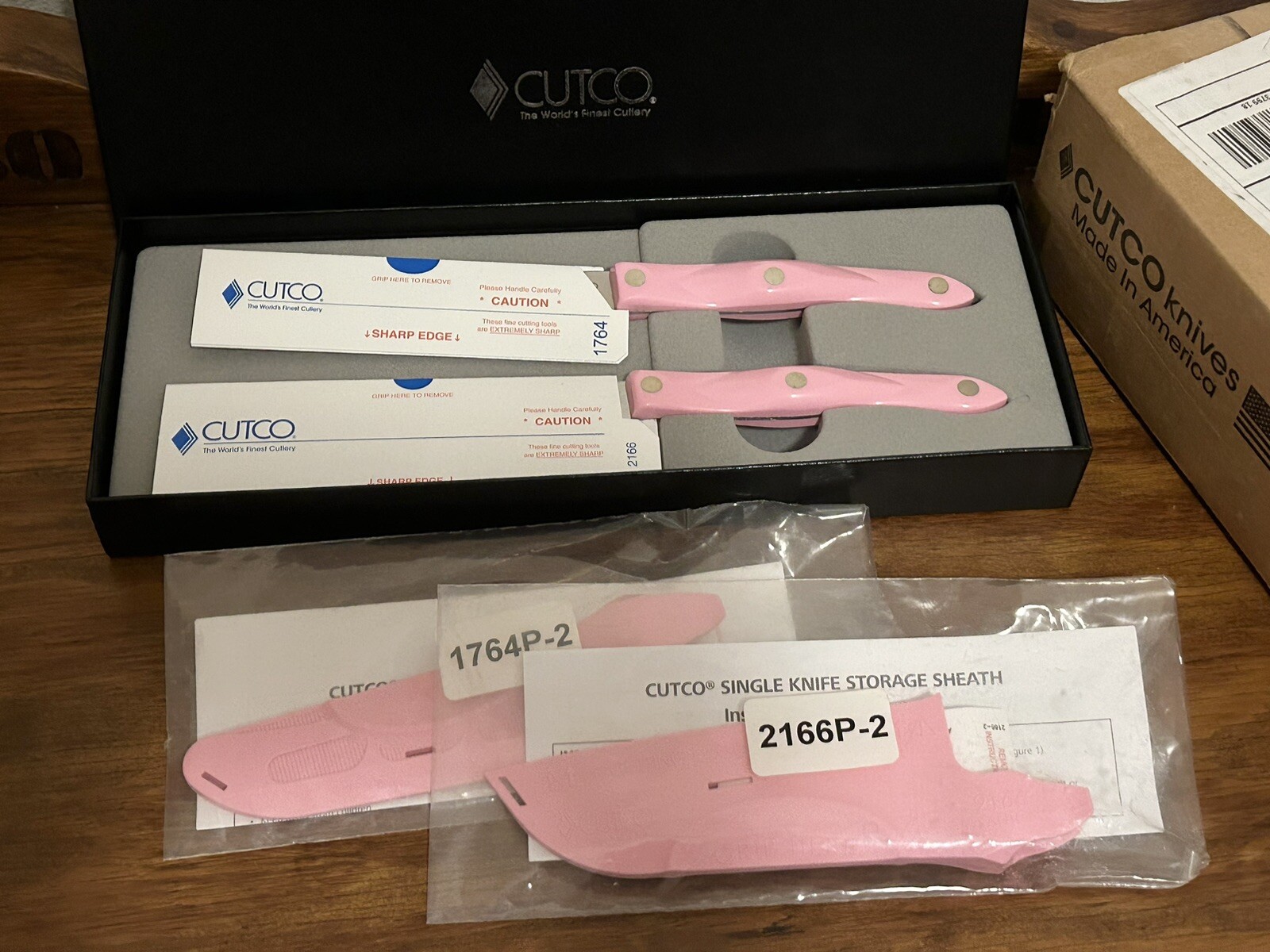 New Pink Cutco Santoku & Cheese Knife W/ Sheaths Limited Ed Pink Breast